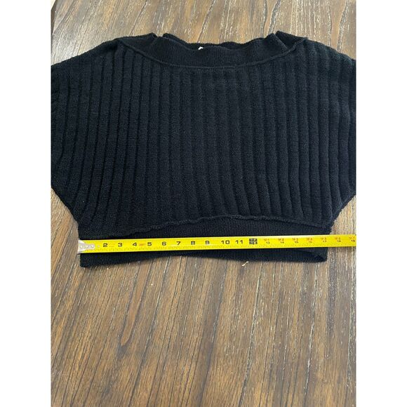 Free People Cabin Fever Sweater S | Black Off-Shoulder Cozy Knit - Picture 11 of 12